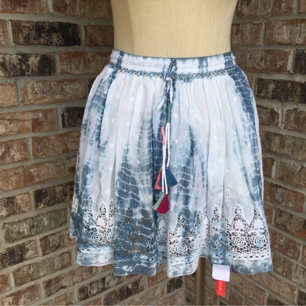 NWT LoveShackFancy Tie Dye Cotton mini Skirt Blue XS
